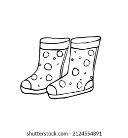 Rubber boots isolated on a white background. Autumn shoes for walking in puddles. Water-resistant boots. Boots of a gardener to work in the garden. vector illustration in the Doodle style