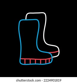 El vector aislado de botas de goma en el icono de fondo negro. Símbolo gráfico para agricultura, jardín y plantas sitio web y diseño de aplicaciones, logotipo, aplicación, interfaz de usuario