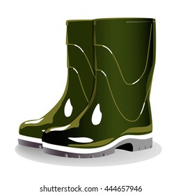 Rubber boots khaki  . Fishing vector icons illustration. 