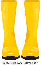 rubber boots long, high, yellow color, flat style, front view, vector illustration