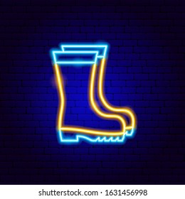 Rubber Boots Neon Sign. Vector Illustration of Gardening Promotion.