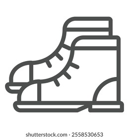 Rubber boots pair line icon, labor protection, work safety concept. Vector graphics. Workwear clothes sign on white background, outline style icon for mobile or web design