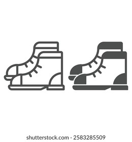 Rubber boots pair line and solid icon, labor protection, work safety concept. Vector graphics. Workwear clothes sign on white background, outline style icon for mobile or web design