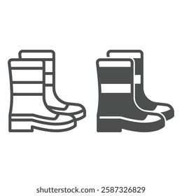 Rubber boots pair line and solid icon, protective footwear concept. Vector graphics. Waterproof boots sign on white background, outline style icon for mobile or web design