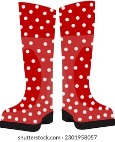 rubber boots pair red with polkadots bright illustration flat style	