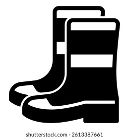 Rubber boots pair solid icon, protective footwear concept. Vector graphics. Waterproof boots sign on white background, glyph style mobile or design