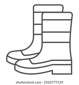 Rubber boots pair thin line icon, protective footwear concept. Vector graphics. Waterproof boots sign on white background, outline style icon for mobile or web design