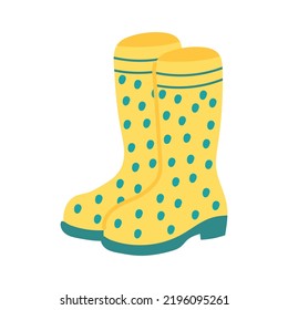 Botas de goma con puntos de polka. Colección de primavera. Ilustración vectorial plana