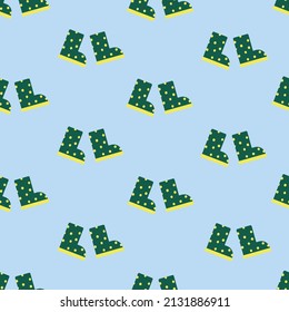 Rubber boots with polka dots. Vector pattern flat illustration. Spring, autumn, summer children waterproof shoes for walking in the rain and puddles. Shoes for boys and girls.