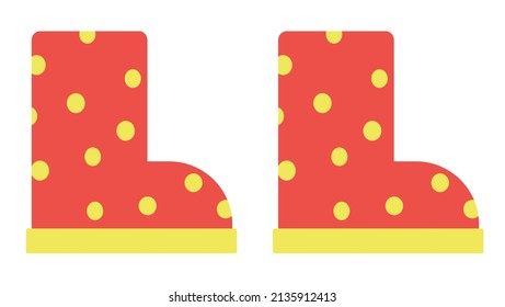 Rubber boots with polka dots. Vector pattern flat illustration. Spring, autumn, summer children waterproof shoes for walking in the rain and puddles. Shoes for boys and girls.