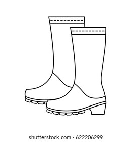 Rubber boots, protective shoes. Flat linear icon or object of clothing to design.