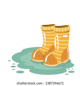 rubber boots in a puddle in the rain vector illustration
