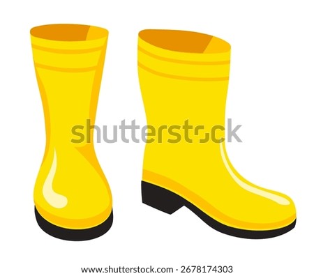 Rubber boots or rainy boots. Autumn element. Outdoor accessories in rainy days. Flat vector in cartoon style isolated on white background.