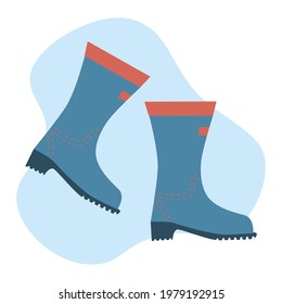 Rubber boots for rainy weather, gardening. fishing. Waterproof shoes. Autumn symbol. Gumboots flat isolated illustration
