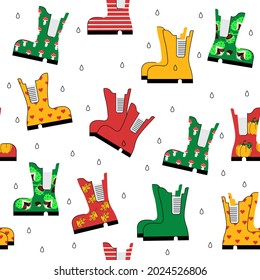 Rubber boots. Seamless pattern. Autumn. Vector flat illustration. Background.