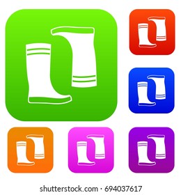 Rubber boots set icon in different colors isolated vector illustration. Premium collection