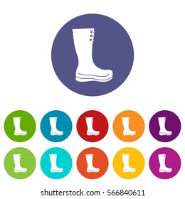 Rubber boots set icons in different colors isolated on white background