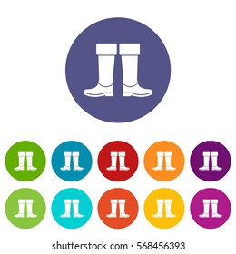 Rubber boots set icons in different colors isolated on white background