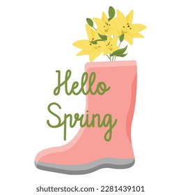 rubber boots with spring flowers. Vector illustration