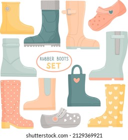 Rubber boots spring set, vector illustration