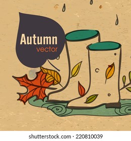 Rubber Boots Standing In A Puddle, Eps 10 Vector Illustration