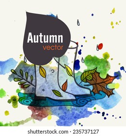 Rubber Boots Standing In A Puddle, Eps 10 Vector Illustration