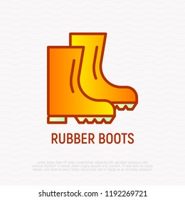 Rubber boots thin line icon. Modern vector illustration of waterproof footwear.