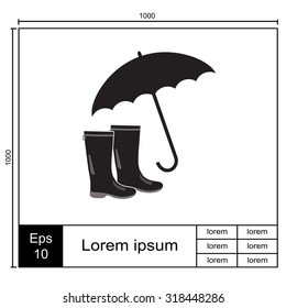 Rubber boots and umbrella vector icon.