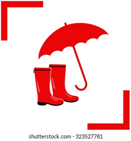 Rubber boots and umbrella vector icon.