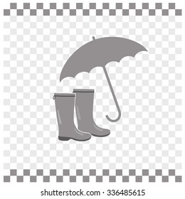Rubber boots and umbrella vector icon.