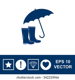 Rubber boots and umbrella vector icon.