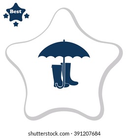 Rubber boots and umbrella vector icon.