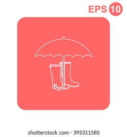Rubber boots and umbrella vector icon.
