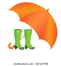 Rubber boots under the umbrella