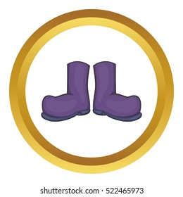 Rubber boots vector icon in golden circle, cartoon style isolated on white background