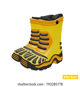 Rubber boots in vector on a white background.Rubber boots photorealism.