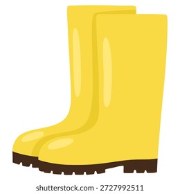 Vetor de botas de borracha ou vetor de botas chuvosas. Elemento de outono ou primavera. Acessórios ao ar livre em dias chuvosos. Vetor plano em estilo de desenho animado isolado no fundo branco.
