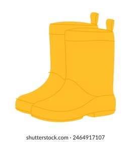 Botas de goma, botas impermeables. Botas de lluvia para la protección contra la lluvia. Zapatos de protección, botas de goma, guantes de temporada para el Clima húmedo lluvioso. Ilustración vectorial plana aislada sobre fondo blanco