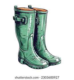 Rubber boots for wet autumn weather over white