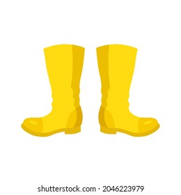 Rubber boots. Yellow rubber boots for walking in puddles in the fall and spring. A symbol of fall, women's fashionable boots, comfort. Icon for website, weather, fashion app. Vector flat illustration