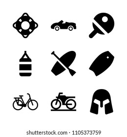 rubber, car, plastic and speed icons in Sport vector set. Graphics for web and design