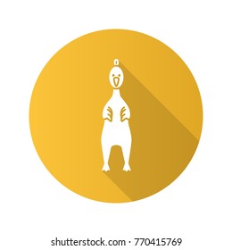Rubber chicken flat design long shadow glyph icon. Dog's chew toy. Vector silhouette illustration