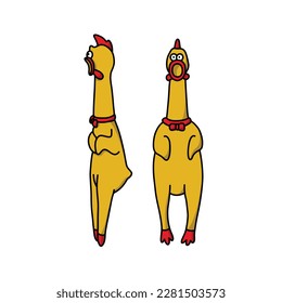 icono del doodle de juguete de pollo de goma, ilustración vectorial