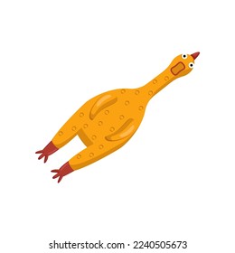 Rubber chicken toy for pets vector illustration. Item for pet store, pet toy isolated on white background. Domestic animals concept