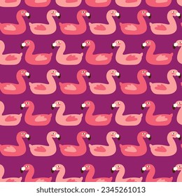 Rubber circle for swimming in the pool and the sea in the shape of a flamingo vector seamless pattern