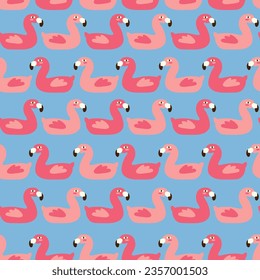 Rubber circle for swimming in the pool and the sea in the shape of a flamingo vector seamless pattern