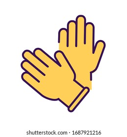 Rubber cleaning gloves color line icon. Hand protection against pollution. Pictogram for web page, mobile app, promo. UI UX GUI design element. 