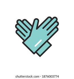 Rubber cleaning gloves color line icon. Isolated vector element.