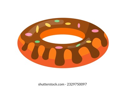 Rubber donut swimming round concept. Holiday and vacation in tropical countries. Leisure at beach or swimming pool. Poster or banner. Cartoon flat vector illustration isolated on white background