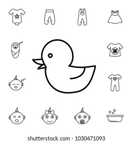 Rubber duck, baby toy icon. Set of baby element. Premium quality graphic design. Signs, outline symbols collection, simple thin line icon for websites,  on white background